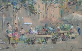 Wilhelm Gimmi, (Swiss, 1886-1965), Figures at a Continental flower market