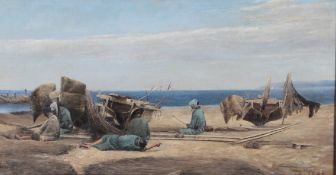 Louis Charles Wührer, (French, 1844-1925), Japanese fisherfolk on a beach