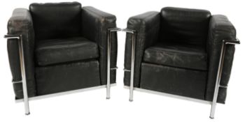 Manner of Le Corbusier (French/Swiss, 1887-1965): A pair of 'LC2' style lounge chairs