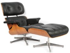 Manner of Charles and Ray Eames for Hermann Miller: A lounge chair and ottoman, model nos. 670 & 671