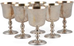 A matched set of six Elizabeth II silver wine goblets, R.H. Hood & Son and Mills & Hersey, Lon