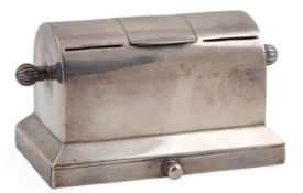 An Edwardian silver stamp dispenser by Charles & George Asprey, of domed form, with two handles
