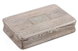 A George IV silver rectangular snuff box, by John Linit, with ribbed decoration and cover engraved