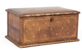 JC Vickery, a tooled leather jewellery case, early 20th century, opening to reveal two hinged