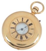 A 19th century French yellow metal half hunter keyless pocket watch by Ch. Cudine, Paris, with Roman