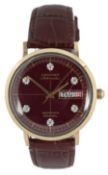 A gentleman's 1960's/1970's 14k gold filled Longines Admiral automatic wrist watch, the burgundy