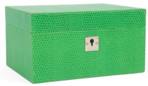 Smythson, a green leather jewellery case, of 'lizard' pattern, the interior with removable drawer,