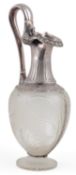 An early Victorian Grecian revival silver mounted frosted glass hot water/claret jug by Reily &