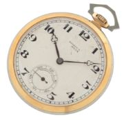 An Art Deco two colour 18ct gold Rolex open faced dress pocket watch, retailed by Asprey’s, circa