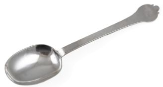 A Charles II silver trefid spoon by Robert King, with rat tail bowl and engraved initials and date