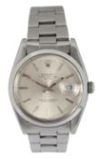 A gentleman's early 1980's stainless steel Rolex Oyster Perpetual Date wrist watch, on a stainless