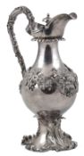 An early Victorian silver pedestal claret jug by Robinson, Edkins & Aston, with associated silver