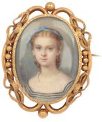 Attributed to Héloïse Leloir (1819-73), an attractive ivory portrait miniature brooch, France, circa