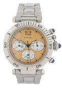 A gentleman’s early 21st century stainless steel Pasha de Cartier quartz wrist watch, on a stainless
