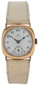 A lady's mid 1920’s 18ct gold Omega manual wind wrist watch, with Arabic dial and subsidiary seconds