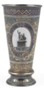 A Russian 84 zolotnik gilt white metal and enamel presentation beaker vase, assay master Victor