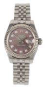 A lady's 2007 stainless steel Rolex Oyster Perpetual Datejust wrist watch, on a stainless steel