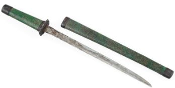 A George V silver and shagreen paper knife by Asprey & Co, modelled as a Katana, London, 1928, blade