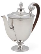 A George V silver pedestal bachelor's coffee pot, by James Dixon & Sons, with egg and dart