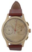 A gentleman’s 1940’s 18ct gold Heuer chronograph manual wind wrist watch, with dot numerals and