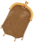 A gold mesh purse, France, circa 1900, length 9.3cm, French export assay marks for 18ct gold,