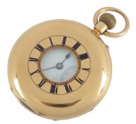 An Edwardian 18ct gold keyless lever half hunter pocket watch, with Roman dial and chapter ring