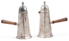 An Edwardian 18th century style café au lait pair by Thomas Bradbury & Sons, of octagonal form, with