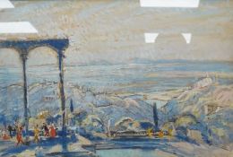 Continental school, Italianate landscape, mixed media, 36 x 54cm