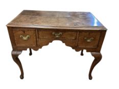 A George III oak and walnut crossbanded lowboy, width 97cm, depth 57cm, height 74cm