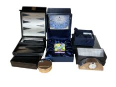 Sundry items to include an enamel pill box, Aquascutum plated box and a Gleneagles miniature