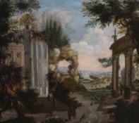 Late 18th century / early 19th century, Italian school, landscape with ruins, oil on canvas, 59 x