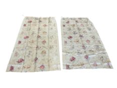 A single 1930's floral printed linen curtain, a chintz linen curtain with flowers and rabbits, a