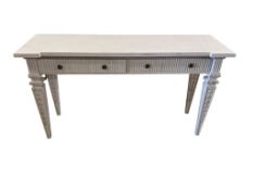 A painted contemporary console table, width 140cm, depth 45cm, height 75cm