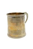 A George IV silver christening mug, by John James Keith, London, 1826, with reeded bands, 67mm.