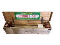 A Jaques croquet set, boxed, length 111cm, width 24cm, height 27cm