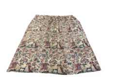 A pair of printed linen cotton mix curtains, possibly French mid 20th century with scrolling