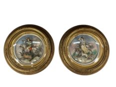 A 19th century pair of bisque porcelain reliefs, man and woman on horseback, probably Capodimonte