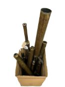 A quantity of late 19th century brass telescopes and stands.