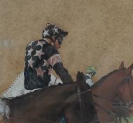 Alan Brassington (b.1959), study of a jockeys on horseback, signed, horse racing interest