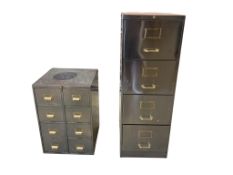 Two industrial style filing cabinets, width 46cm, depth 63cm, height 132cm and width 51cm, depth