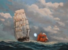 In the manner of Montague Dawson, ‘Katie and the Windjammer’, unsigned, decorative oil on canvas, 71