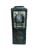 Troika Pottery, Cornwall, tall rectangular vase, circa 1960-70, featuring blue ground with incised