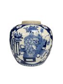 A Chinese blue and white ‘Hundred Antiques’ jar, 19th century, 17cm high