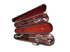 A late 19th/20th century violin, with two-piece back, in a fitted case with bow, together with a