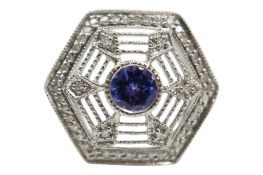 A recent 9ct white gold, tanzanite and diamond cluster set spiderweb design dress ring, size N,