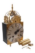 A large reproduction brass mounted lantern style wall or bracket clock, 60cm high