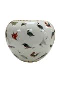 A Chinese famille rose planter, enamelled with birds, Guangxu marks but later, 22cm high, 26cm in