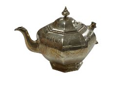 A Victorian engraved silver teapot, lacking handle, by Joseph & Albert Savory, London, 1844, gross
