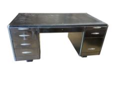 An industrial style steel kneehole desk, width 152cm, depth 89cm, height 78cm