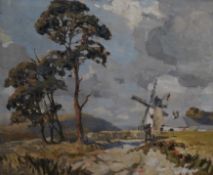 Leslie Wilcox (1904-1982), landscape with windmill, signed, oil on canvas, 62 x 75cm